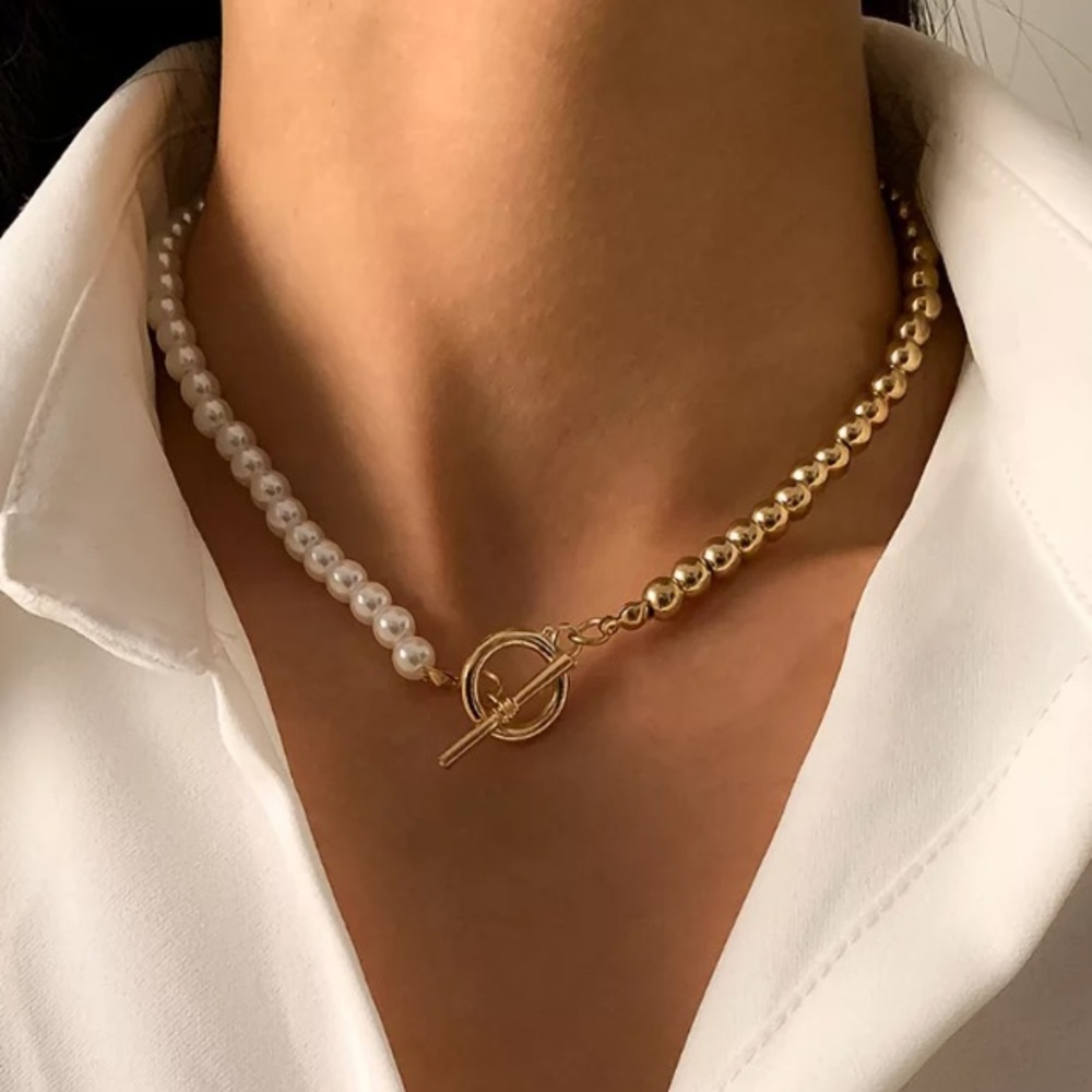 🌟 Gold  Pearl Beads Necklace Choker
